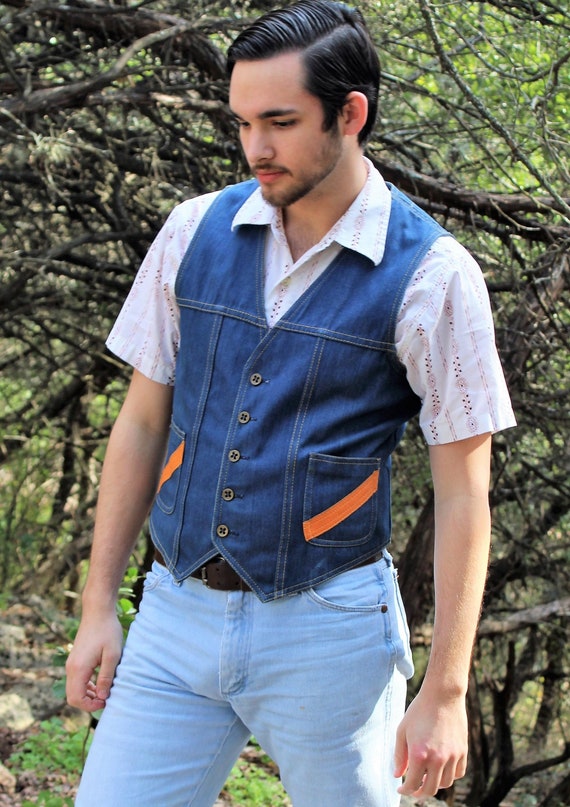 Vintage 1970s Blue Denim Vest Sears the 