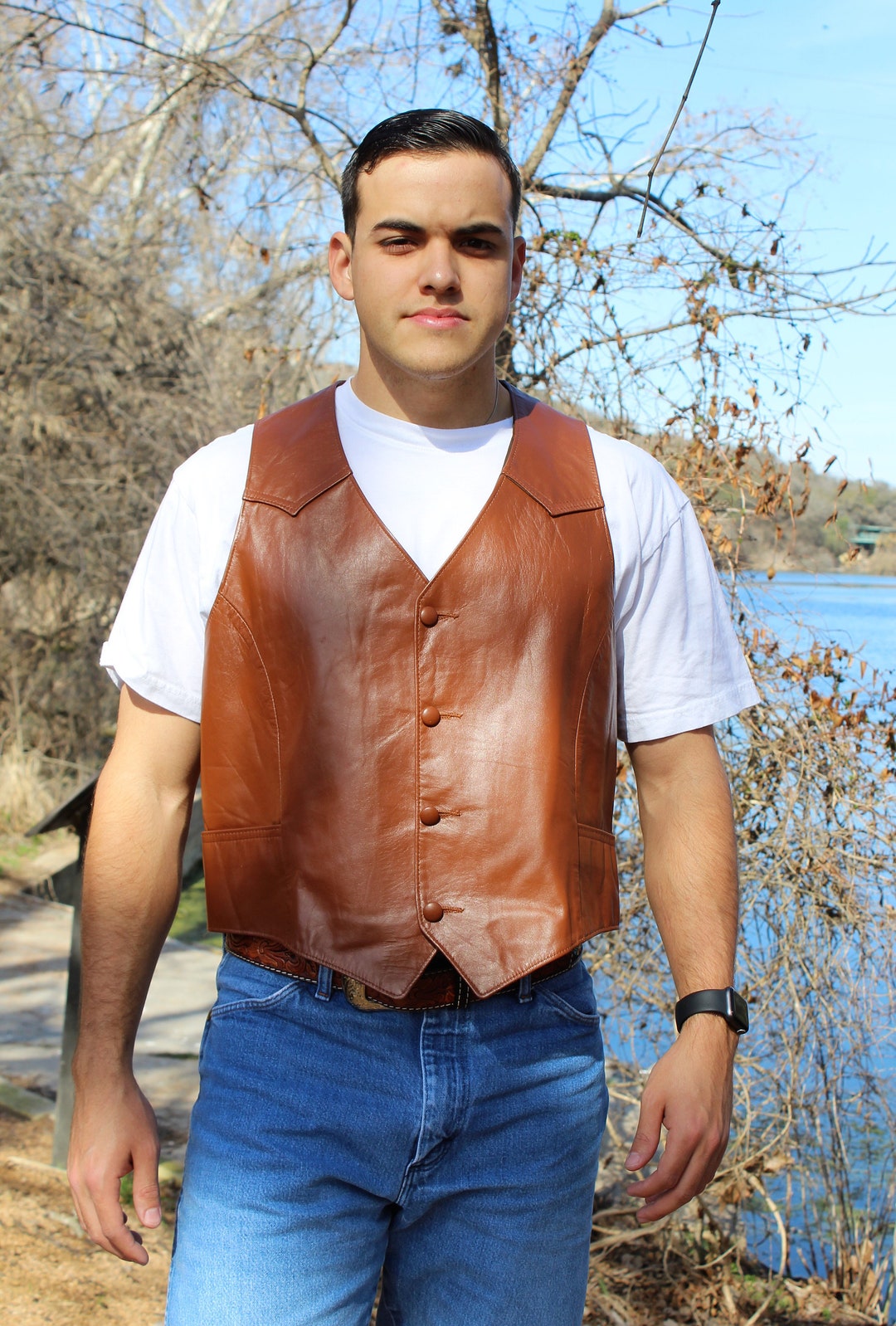 Brown Leather Vest Urban Cowboy 