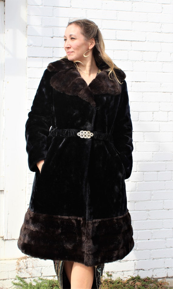 Faux Fur Coat, Vintage 1970s Borgazia, Fake Fur C… - image 1