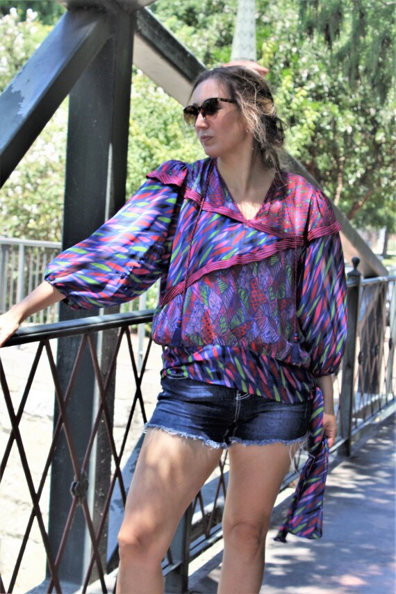 Vintage 1980s Diane Freis Georgette Top Medium Wom