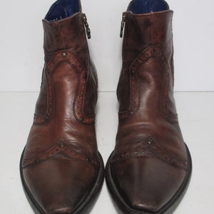 Vintage Mark Nason Brown Leather Ankle Boots, Size 9 Men, Side Zip, Rock n Roll, dragon theme image 3