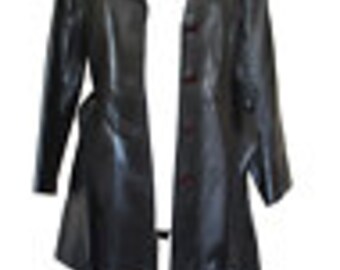 Vintage 1970s Black Leather Trench Coat, Small Women, Short Vintage 1970s Black Leather Trench Coat, Small Women, Short