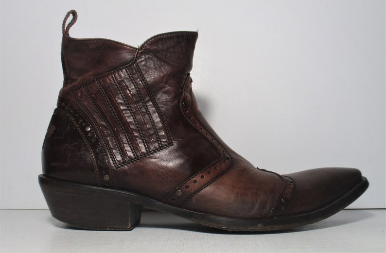 Vintage Mark Nason Brown Leather Ankle Boots, Size 9 Men, Side Zip, Rock n Roll, dragon theme image 4