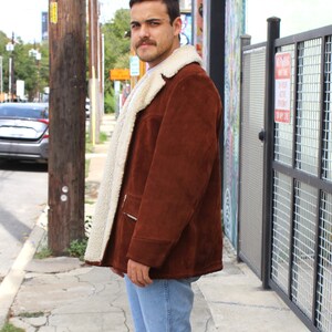 Vintage Silton Sherpa Coat, Brown Suede, Faux Sheepskin, Size 44 Men, Heavy Jacket image 3