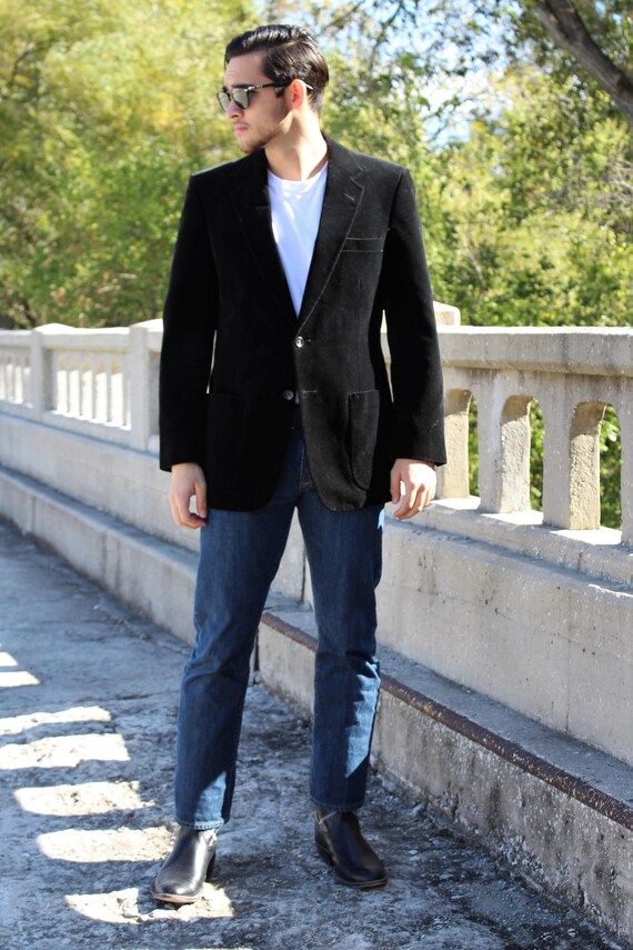 Smoking Jacket Men | Vintage Halston, size 38, Bla