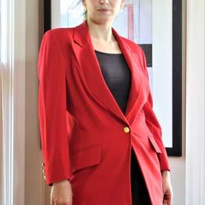 80s Escada, Vintage Margaretha Ley, Red Wool Blazer, Long Jacket, size 36 Women image 1