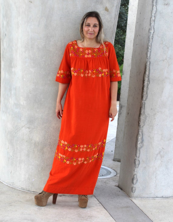 Mexican Dress, Vintage 60s/70s, M/L, Kaftan Dress… - image 8