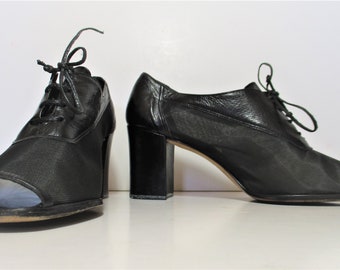 Oxford Heels, Vintage Enzo Angiolini, Black Mesh Booties, 9.5 M Women, peep toe shoes