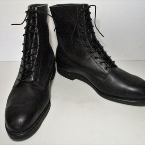 Combat Boots, Vintage 1980s Addison Shoe Company, 13XW Men, Black Leather Jump Boots, Lace Up, Steel Toe image 2