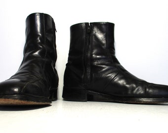 Mens Vintage Boots, Black Leather Ankle Boots, size 9 1/2D men, Vintage Shoes