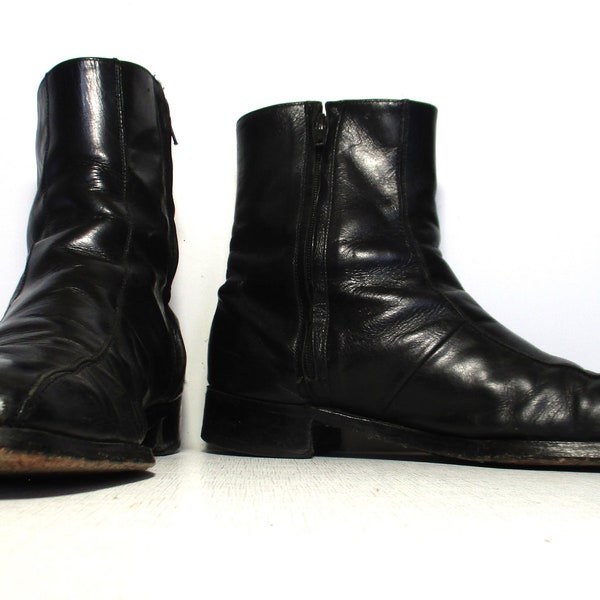 Mens Vintage Boots, Black Leather Ankle Boots, size 9 1/2D men, Vintage Shoes