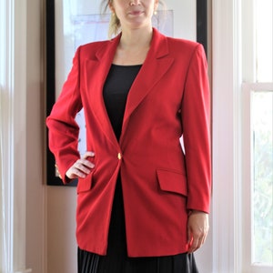 80s Escada, Vintage Margaretha Ley, Red Wool Blazer, Long Jacket, size 36 Women image 4