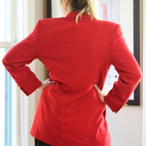 80s Escada, Vintage Margaretha Ley, Red Wool Blazer, Long Jacket, size 36 Women image 3