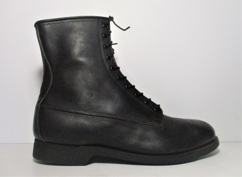 Combat Boots, Vintage 1980s Addison Shoe Company, 13XW Men, Black Leather Jump Boots, Lace Up, Steel Toe image 4