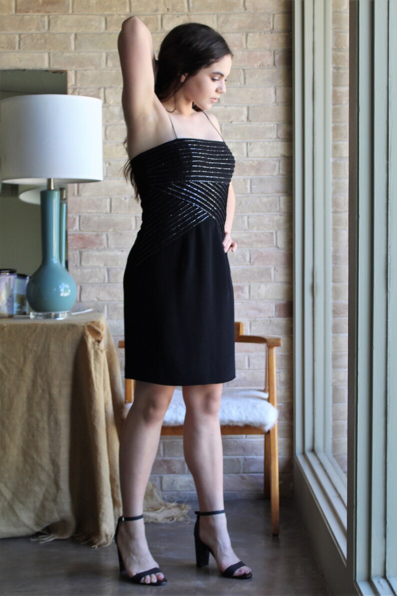 Little Black Dress Vintage Bob Mackie Boutique Small Women LBD beaded
