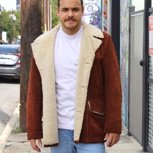 Vintage Silton Sherpa Coat, Brown Suede, Faux Sheepskin, Size 44 Men, Heavy Jacket image 4