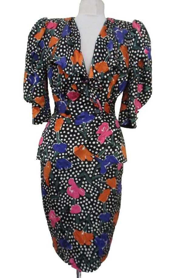 Lillie Rubin, Peplum Suit, Vintage 80s, 1980s Silk