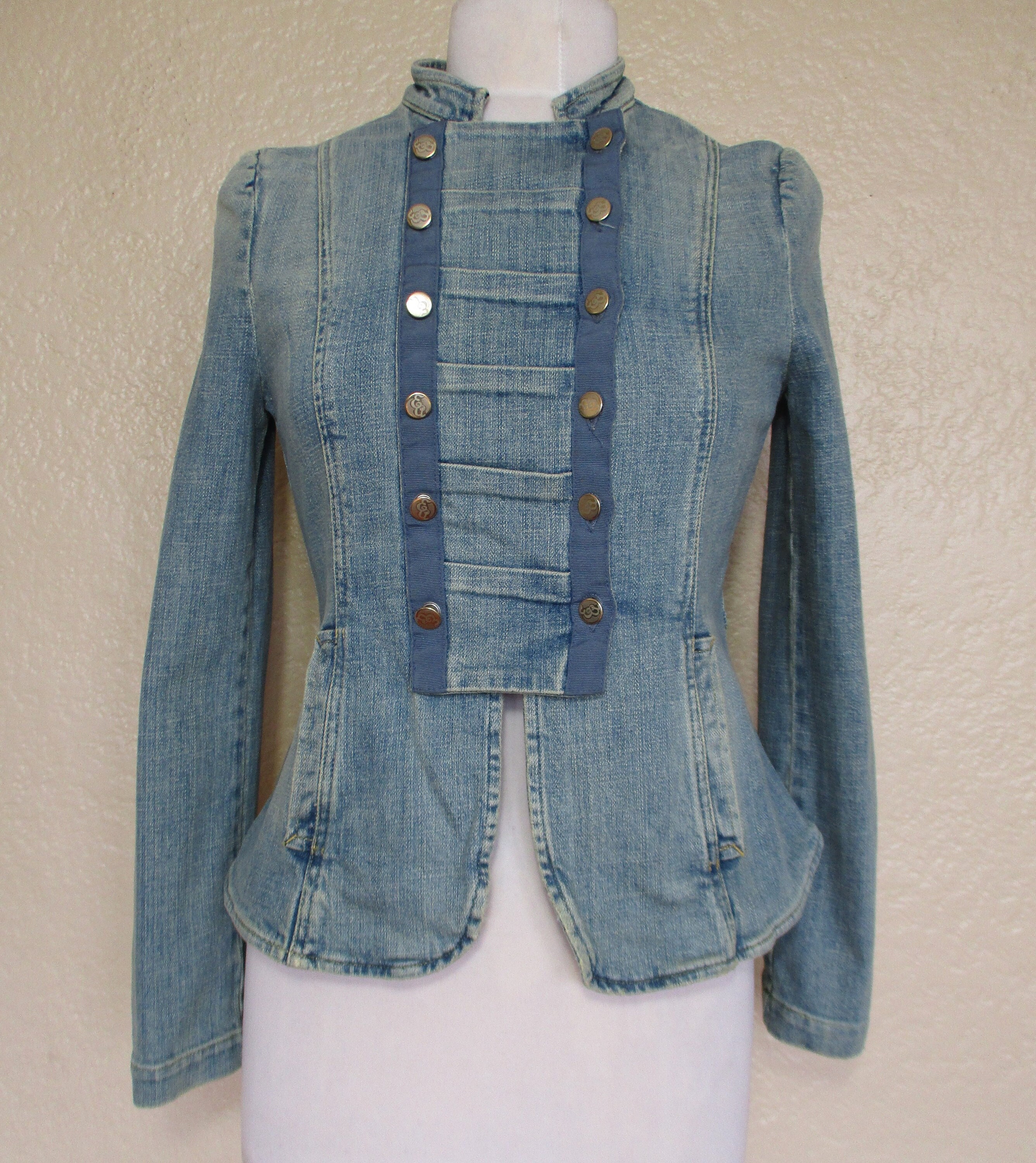 Emporio Armani Vintage 1990s Jean Jacket Denim Military Band