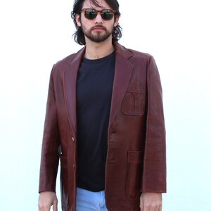 Vintage 1990s Cellini Collection Brown Leather Blazer, Size 40 Men, Leather Jacket image 7