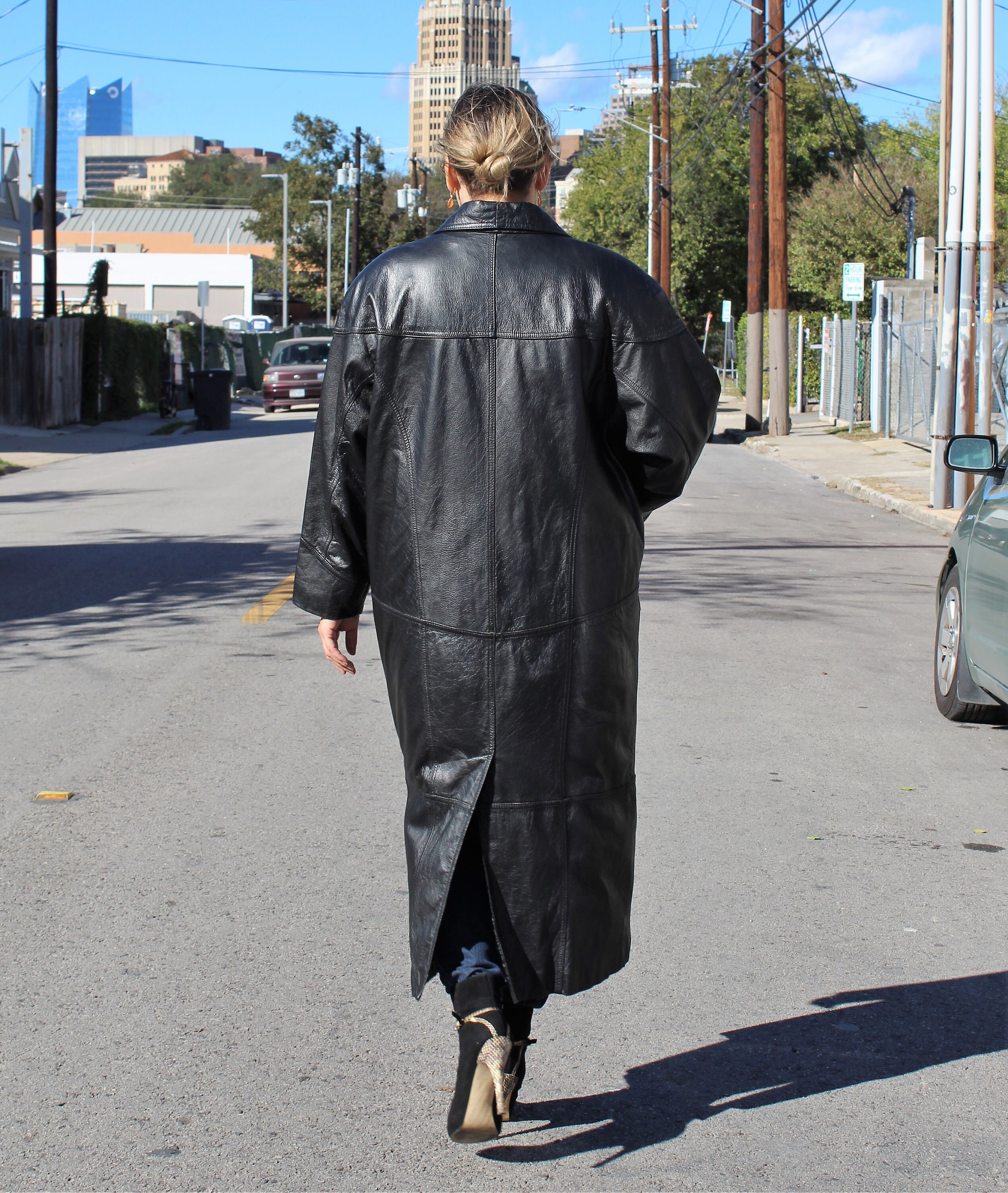 Vintage 1980s Wilsons Leather Black Maxi Coat, Size L Women