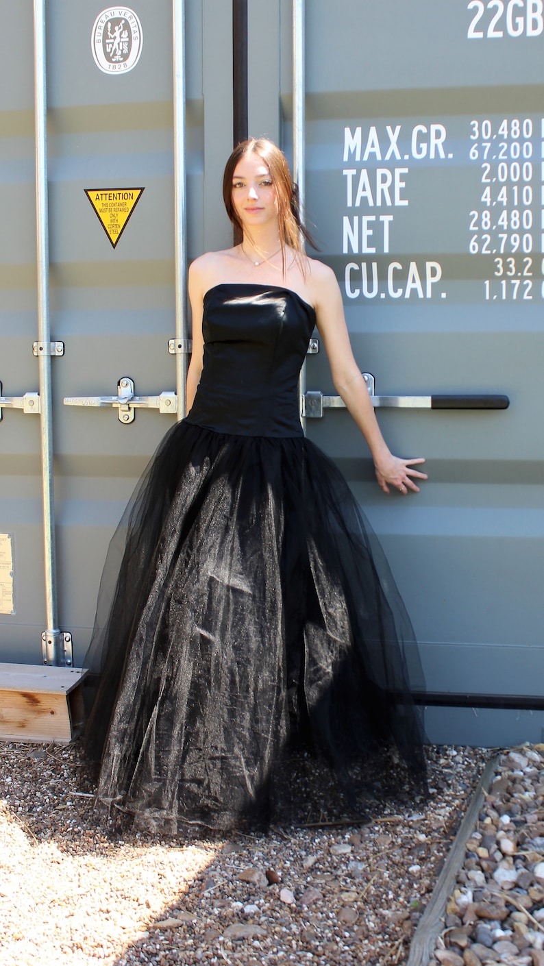 Gothic Wedding Dress, Vintage 1980s Loralie, Black Tulle Dress, black wedding gown, XS/S Women image 4