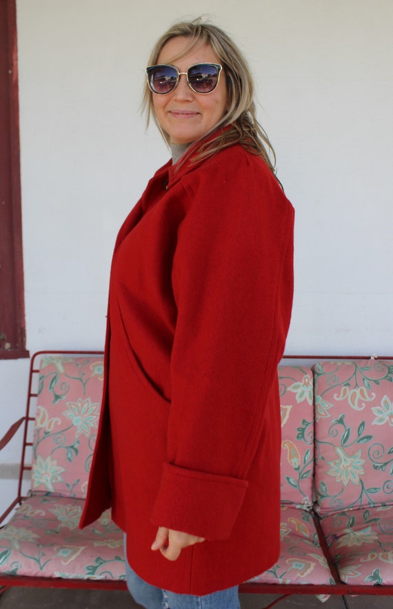 Red Wool Coat, Medium Women, Red Jacket, Peacoat,… - image 3