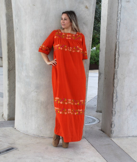 Mexican Dress, Vintage 60s/70s, M/L, Kaftan Dress… - image 1