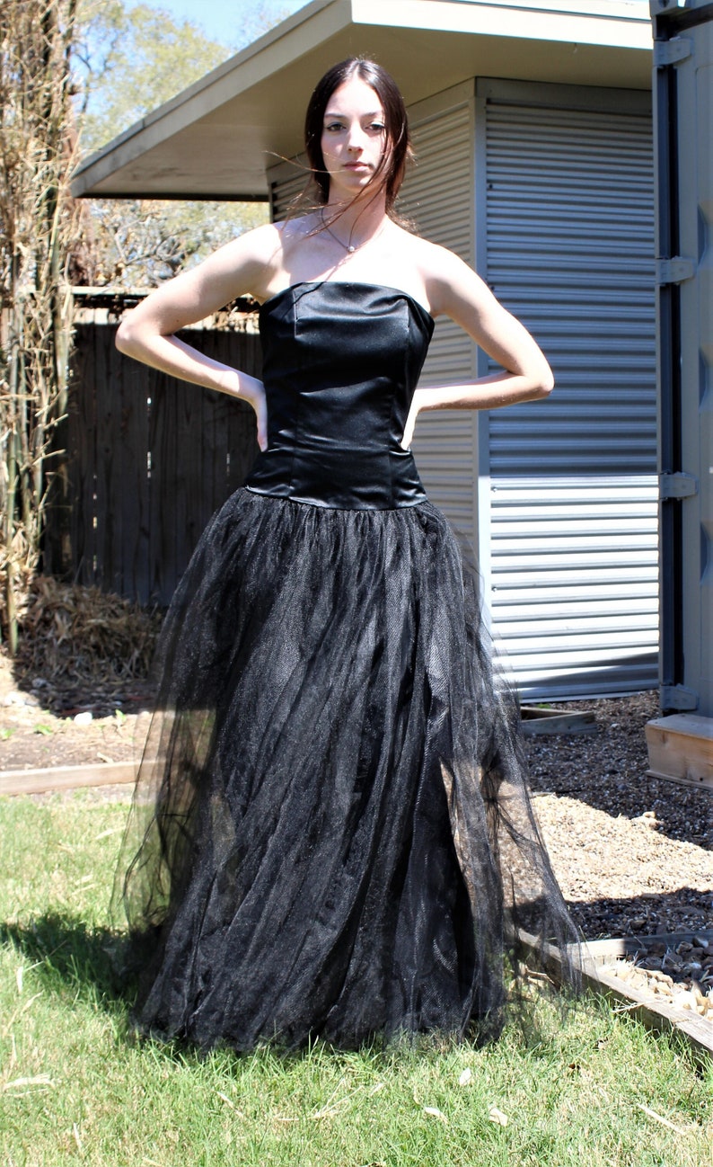 Gothic Wedding Dress, Vintage 1980s Loralie, Black Tulle Dress, black wedding gown, XS/S Women image 1