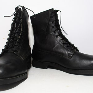 Combat Boots, Vintage 1980s Addison Shoe Company, 13XW Men, Black Leather Jump Boots, Lace Up, Steel Toe image 1