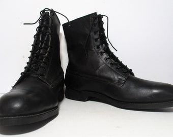 Combat Boots, Vintage 1980s Addison Shoe Company, 13XW Men, Black Leather Jump Boots, Lace Up, Steel Toe