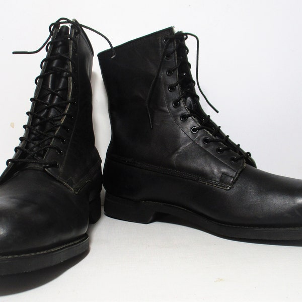 Combat Boots, Vintage 1980s Addison Shoe Company, 13XW Men, Black Leather Jump Boots, Lace Up, Steel Toe