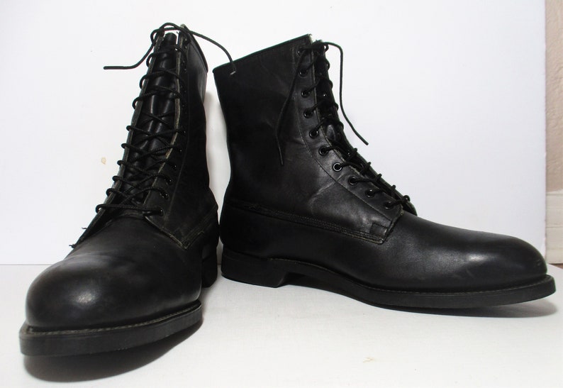 Combat Boots, Vintage 1980s Addison Shoe Company, 13XW Men, Black Leather Jump Boots, Lace Up, Steel Toe image 1