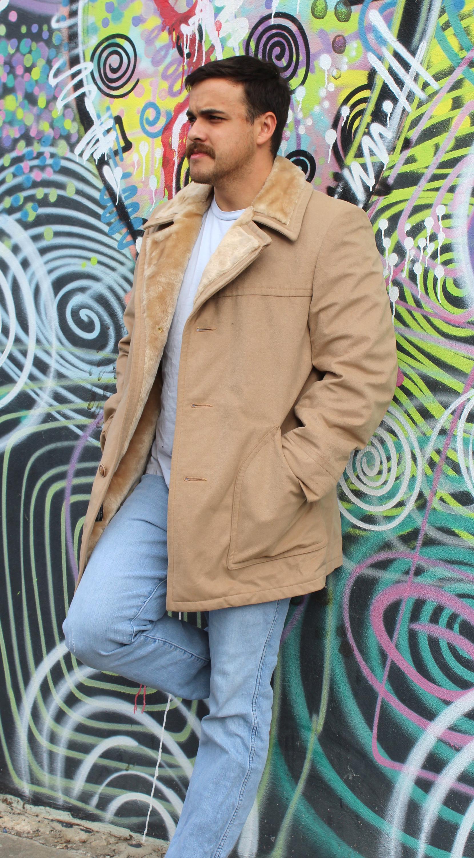 ジャケット・アウター 70s rofa German Elephant skin jacket Vintage 1970s Stratojac Sherpa Coat, 44L Men, Beige Ultrasuede