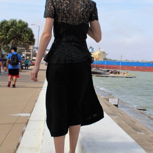 Short Sleeve Midi Dress Women XS, Short Sleeve Midi Dress, Black Midi Dress, Midi Dress Women, Crochet Top Dress, Peplum, Midi Dress, 30s image 5