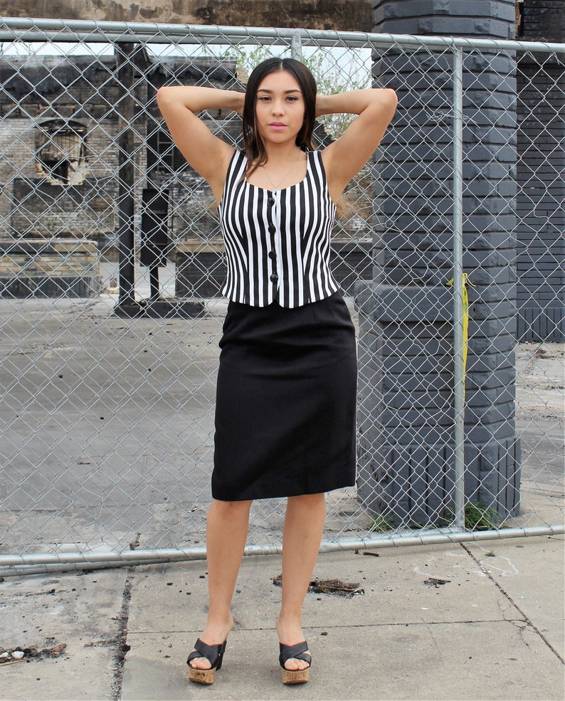 Vintage Skirt Outfit, 1990s Constance Saunders, Two Piece Suit, Black and White, 2 Women, Vest Top image 1