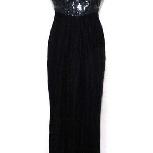 Black Velvet Gown, Vintage Victor Costa, Formal Dress, Small Women, Beaded Sequined, Halter Gown image 3