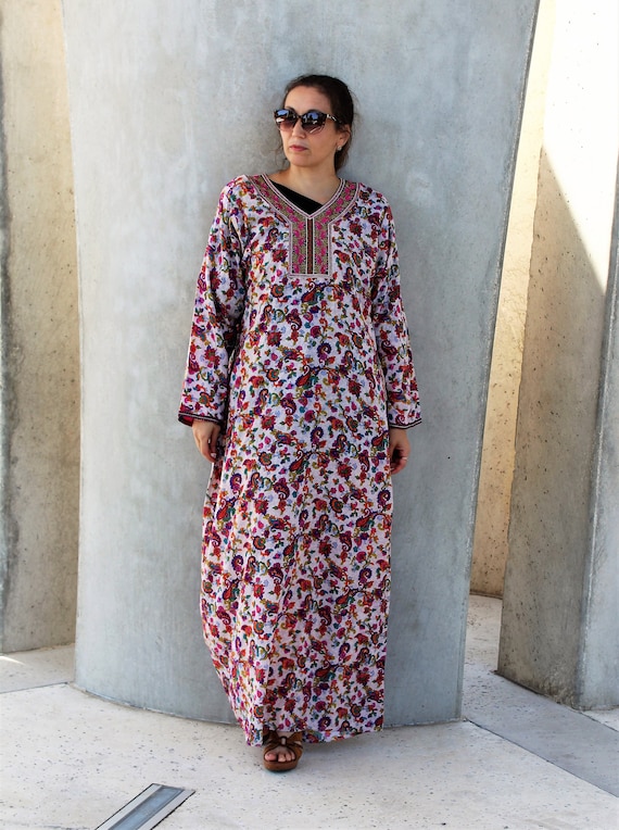 Vintage Kaftan Abaya Maxi Dress Large Women multic
