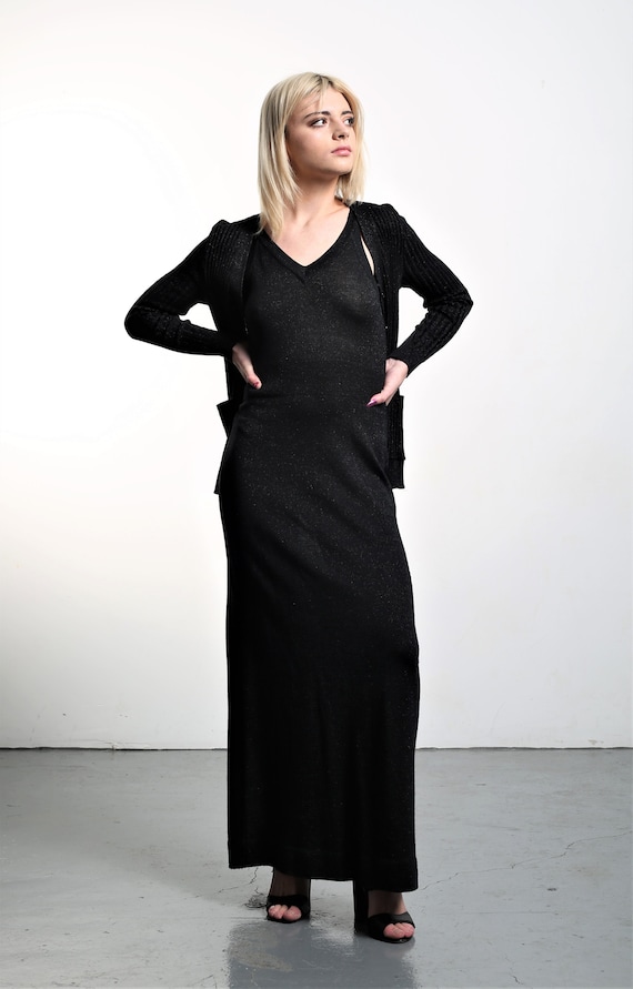 Vintage 1970s Roncelli Knit Maxi Dress & Cardigan