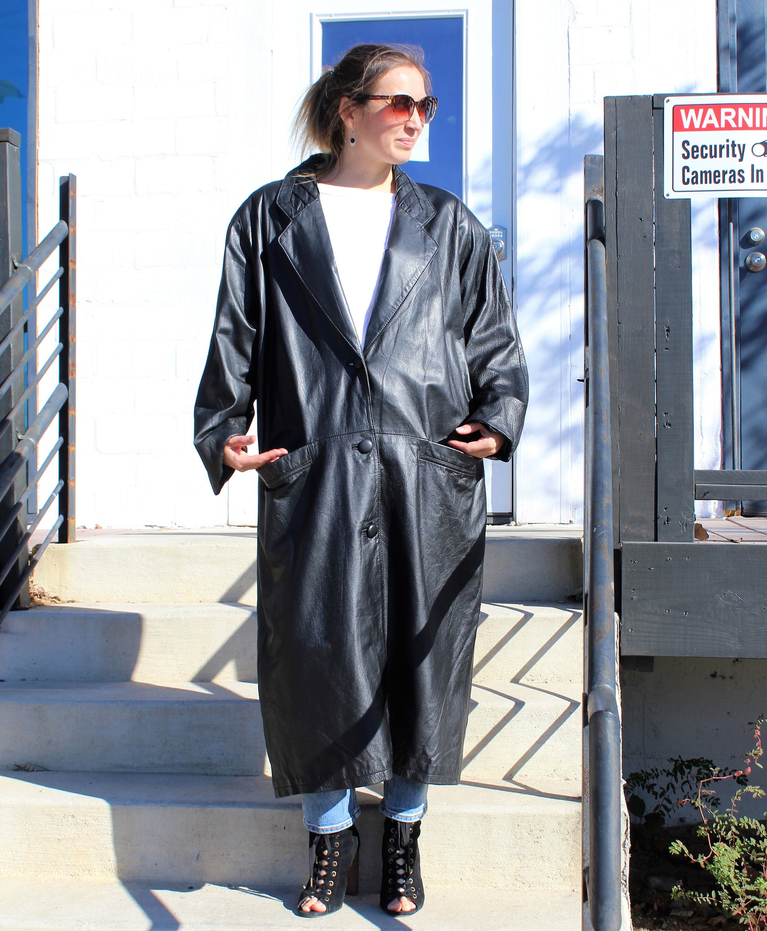 jacqueline ferrar leather trench coat