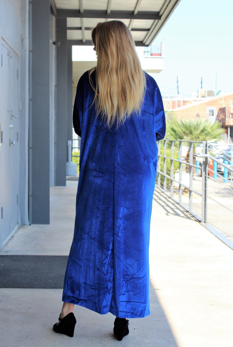 Velvet Kaftan, Vintage David Brown Caftan, One Size Women, Blue Stretch Velvet image 6