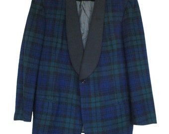 Tuxedo Jacket, Vintage Alexandre, Size 44R Men, Blackwatch Plaid, Wool Dinner Blazer