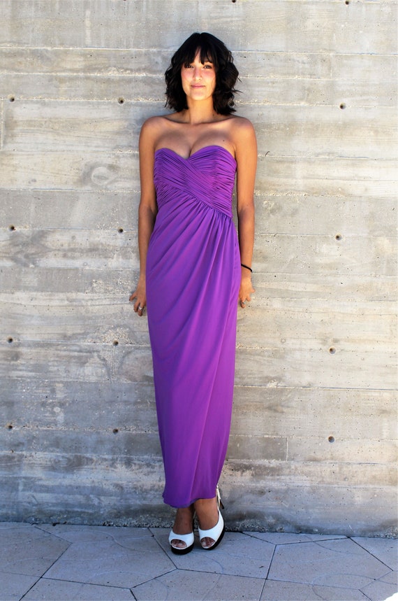 purple column dress Purple Prom Dress Column V Neck Off The Shoulder Beaded Sleeveless Tul