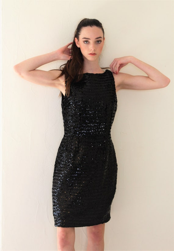 Vintage 1950s Parade New York Black Sequin Sheath