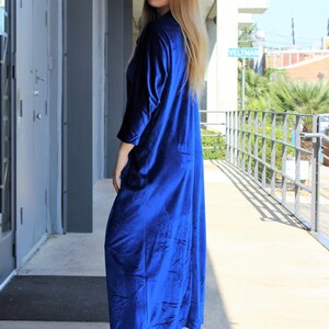 Velvet Kaftan, Vintage David Brown Caftan, One Size Women, Blue Stretch Velvet image 5