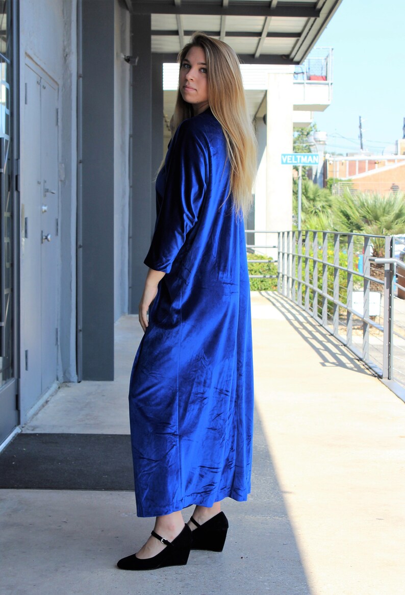 Velvet Kaftan, Vintage David Brown Caftan, One Size Women, Blue Stretch Velvet image 5