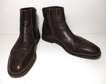 Mens Vintage Boots, Boss Hugo Boss Brown Leather Ankle Boots, size 9 men, Vintage Shoes
