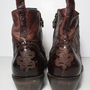 Vintage Mark Nason Brown Leather Ankle Boots, Size 9 Men, Side Zip, Rock n Roll, dragon theme image 5