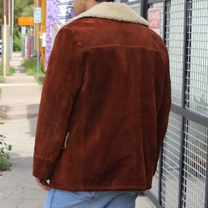 Vintage Silton Sherpa Coat, Brown Suede, Faux Sheepskin, Size 44 Men, Heavy Jacket image 5