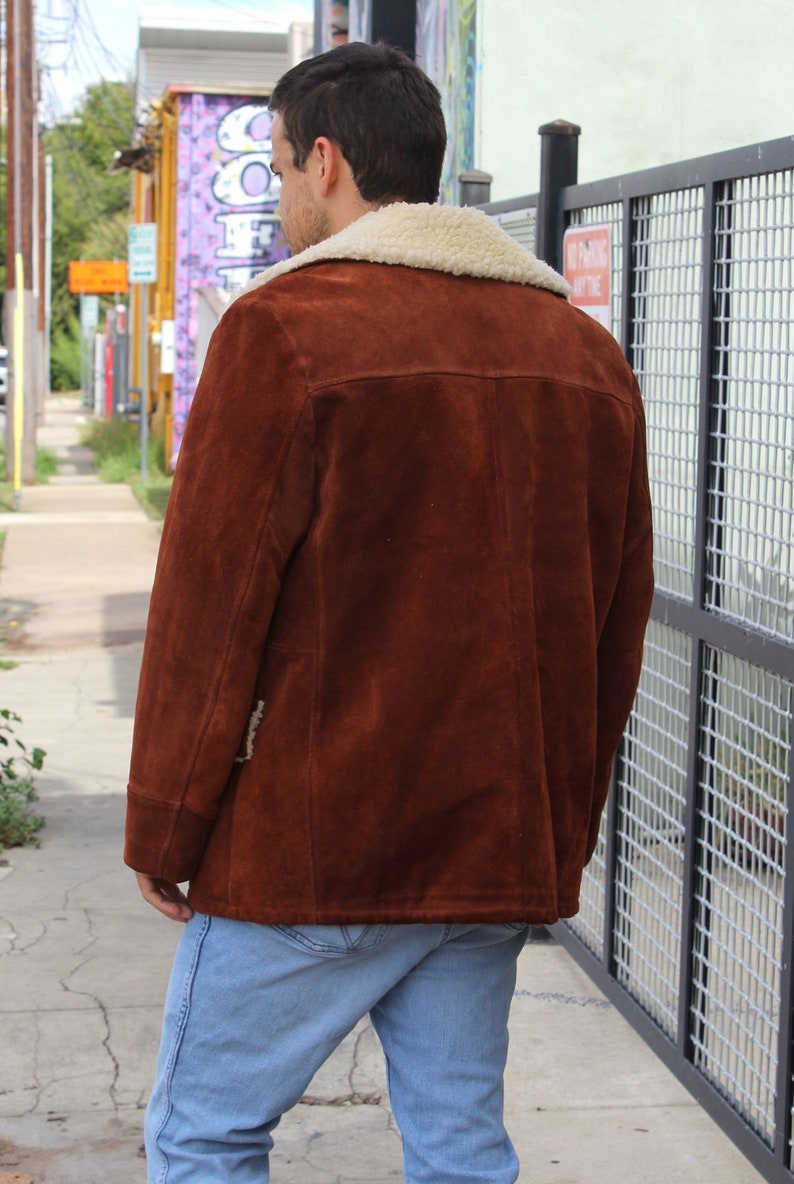 Vintage Silton Sherpa Coat, Brown Suede, Faux Sheepskin, Size 44 Men, Heavy Jacket image 5