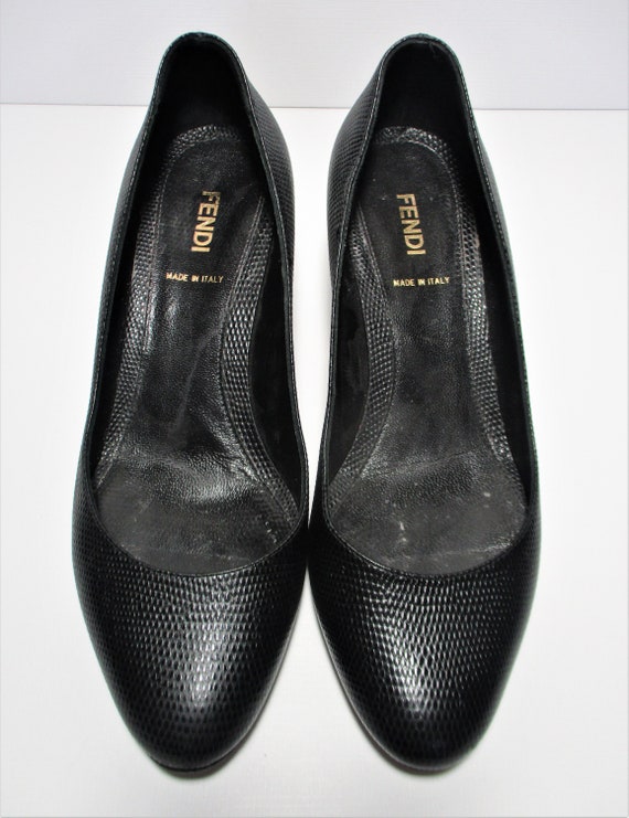 Vintage Pumps, Fendi Heels, Shoes, Black Lizard-E… - image 3